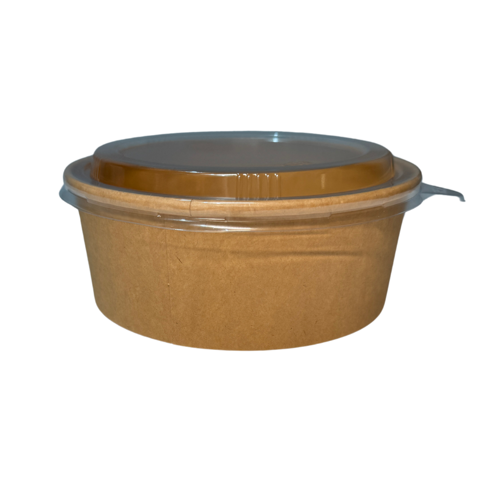 24oz Kraft Disposable Food Bowls with Plastic Lids – Restaurant Takeout Containers (600 Sets)